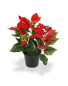 Poinsettia planta artificial 25cm en maceta - rojo