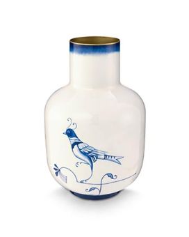 Pip Studio Jarrón Metal Blue Bird Azul 30cm
