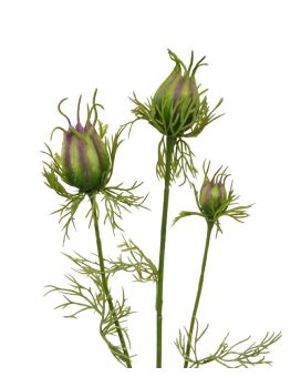 Ramo artificial capullo de Nigella 55 cm verde-morado