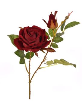 Rama de rosa artificial terciopelo 60 cm burdeos