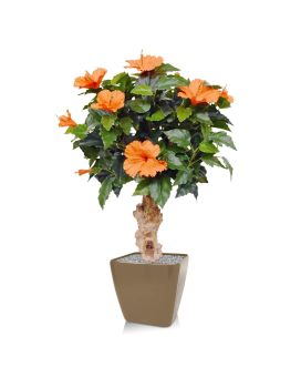 Hibiscus planta artificial sobre base 65cm - naranja