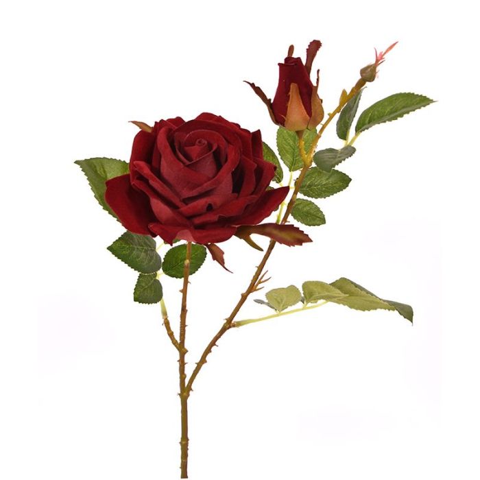 Rama de rosa artificial terciopelo 60 cm burdeos main product photo